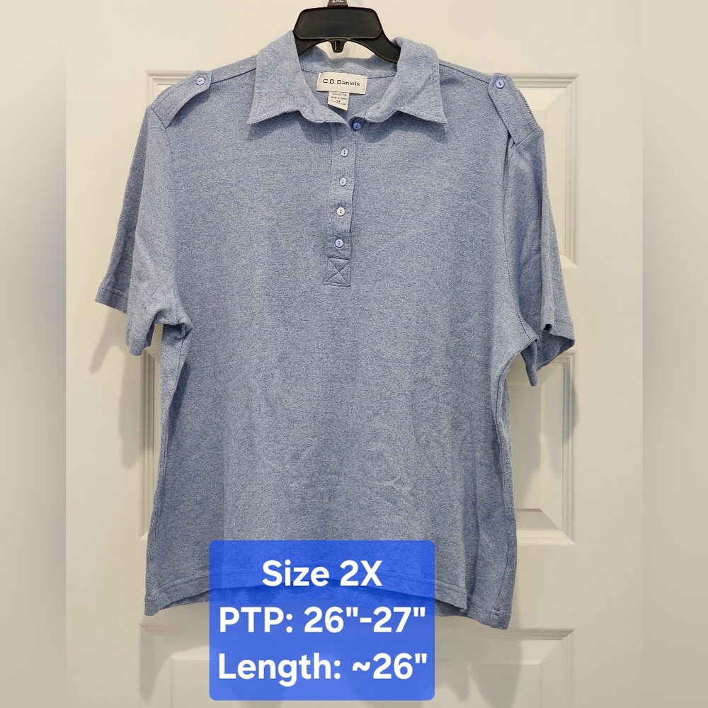 C. D. Daniels Short Sleeve Polo Shirt w/Shoulder Epaulets, EUC, Size 2X